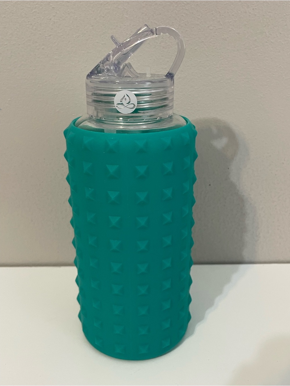 Apana Teal Silicone Sleeve Water Bottle with Clear Flip Lid